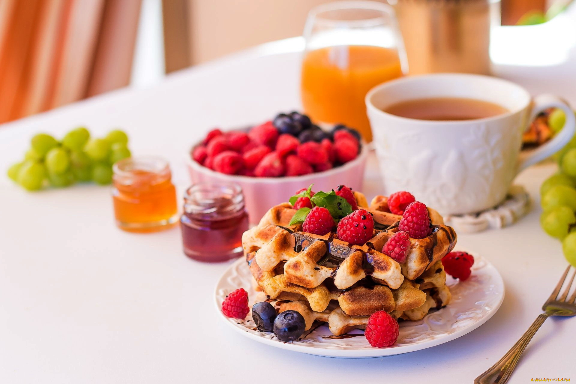 еда, блины, , оладьи, малина, вафли