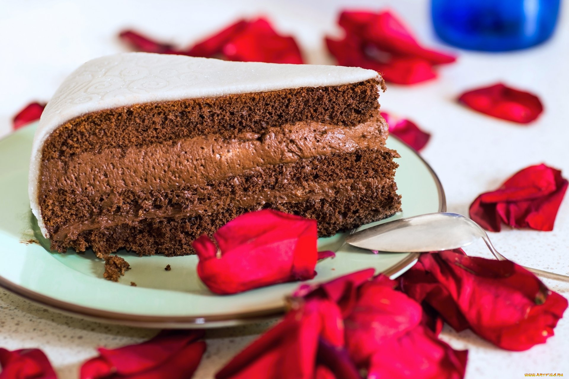 еда, торты, шоколадный, лепестки