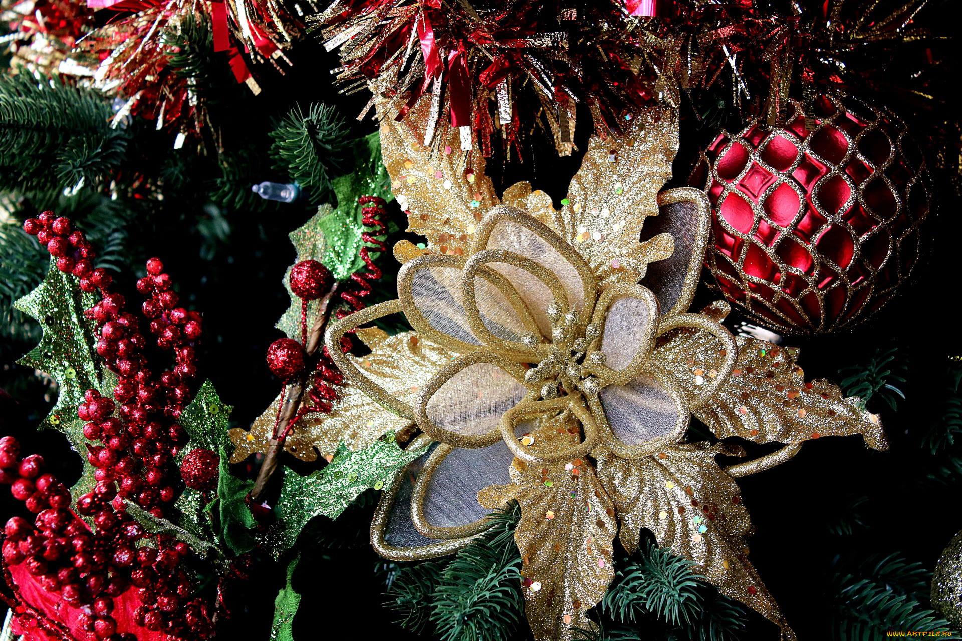 праздничные, украшения, пуансеттия