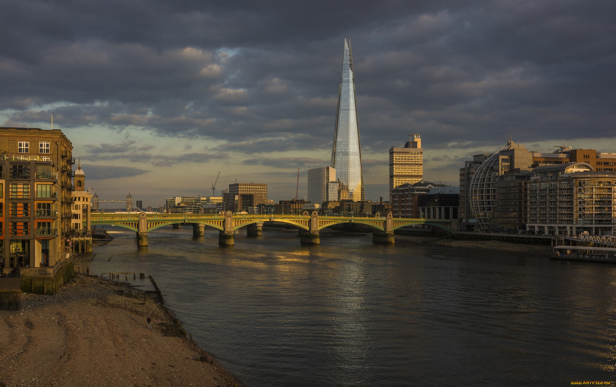 shard, &, southwark, bridge, , london, города, лондон, , великобритания, река, мост