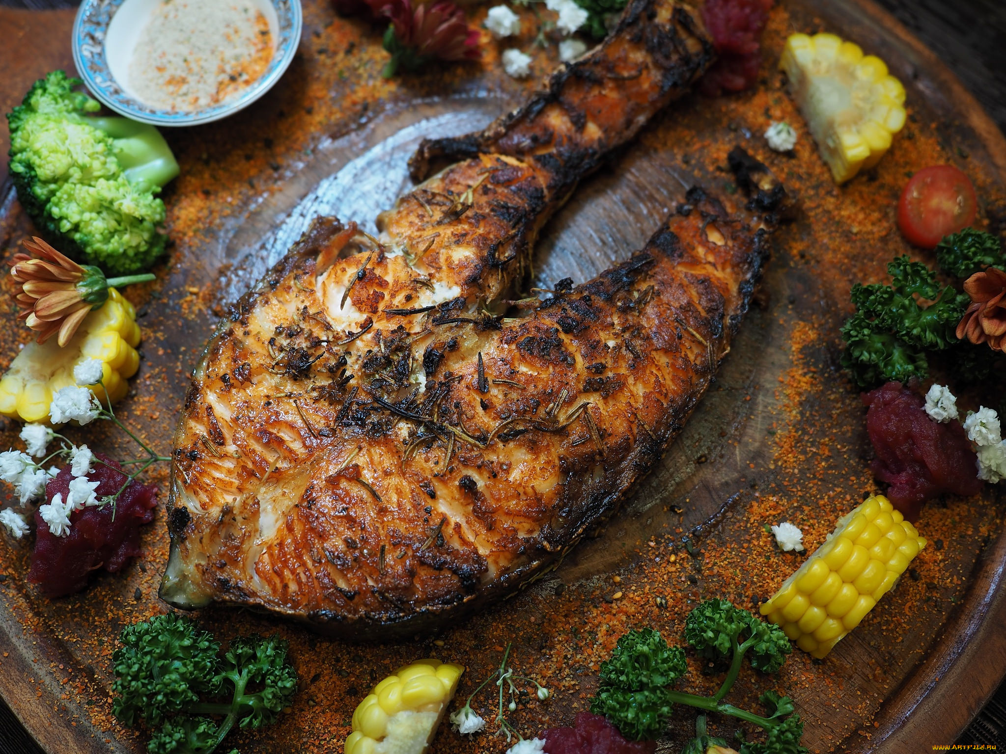 еда, рыба, , морепродукты, , суши, , роллы, кукуруза, гриль, лосось, соль, брокколи