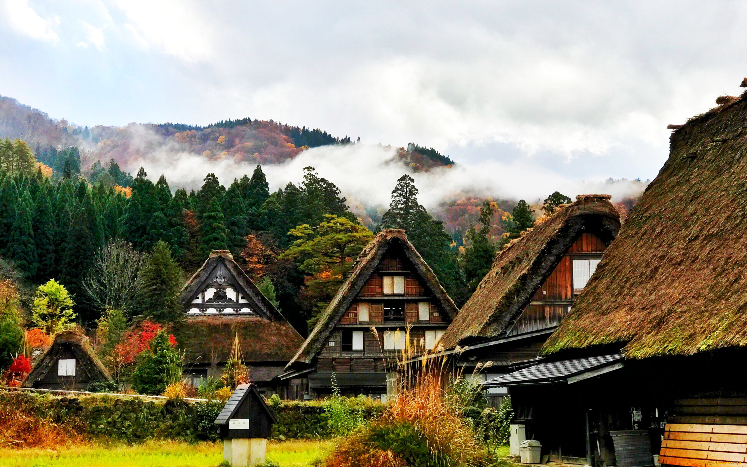 города, -, здания, , дома, shirakawa, japan