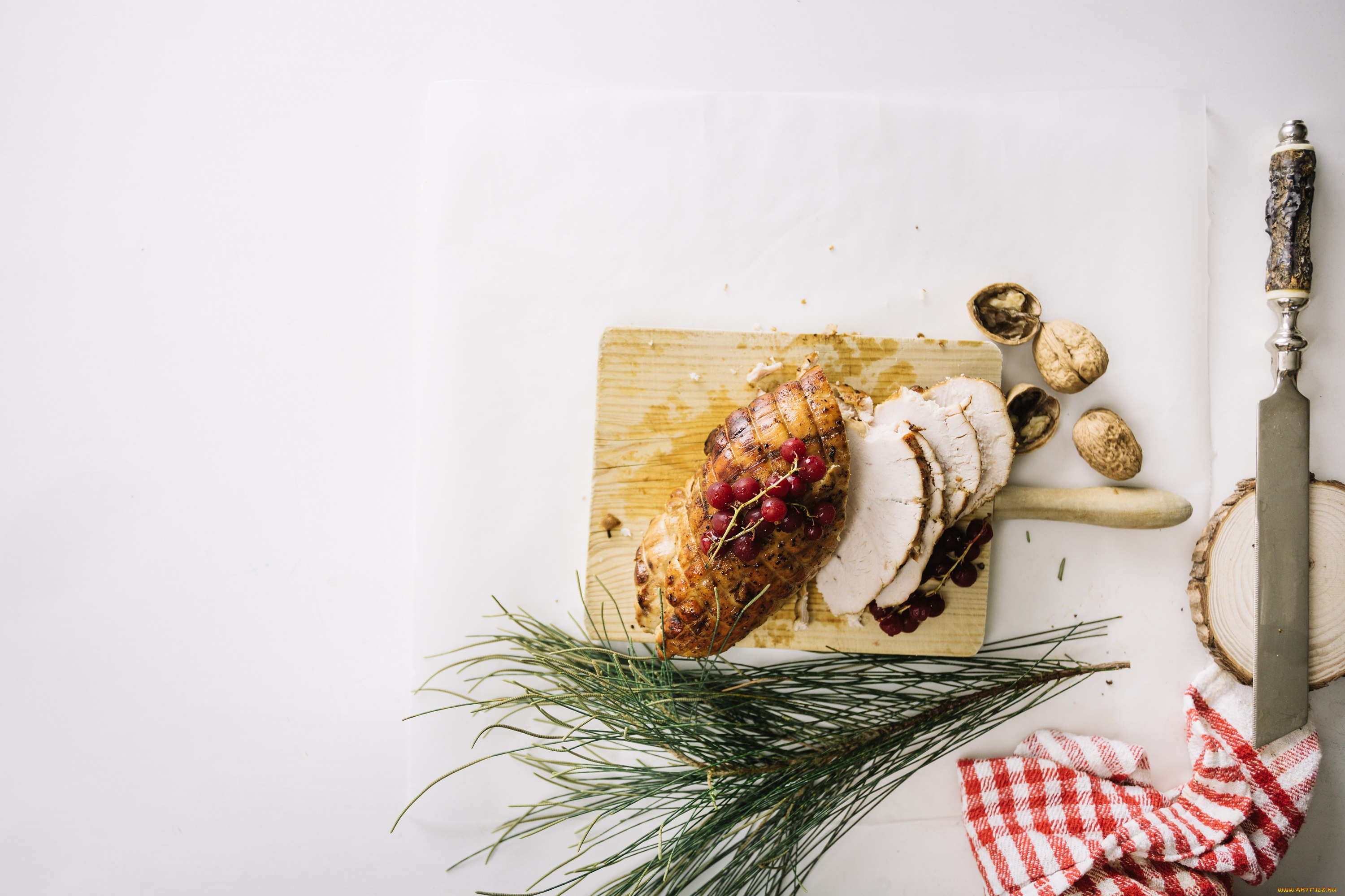 еда, мясные, блюда, нож, смородина, орехи, мясной, рулет