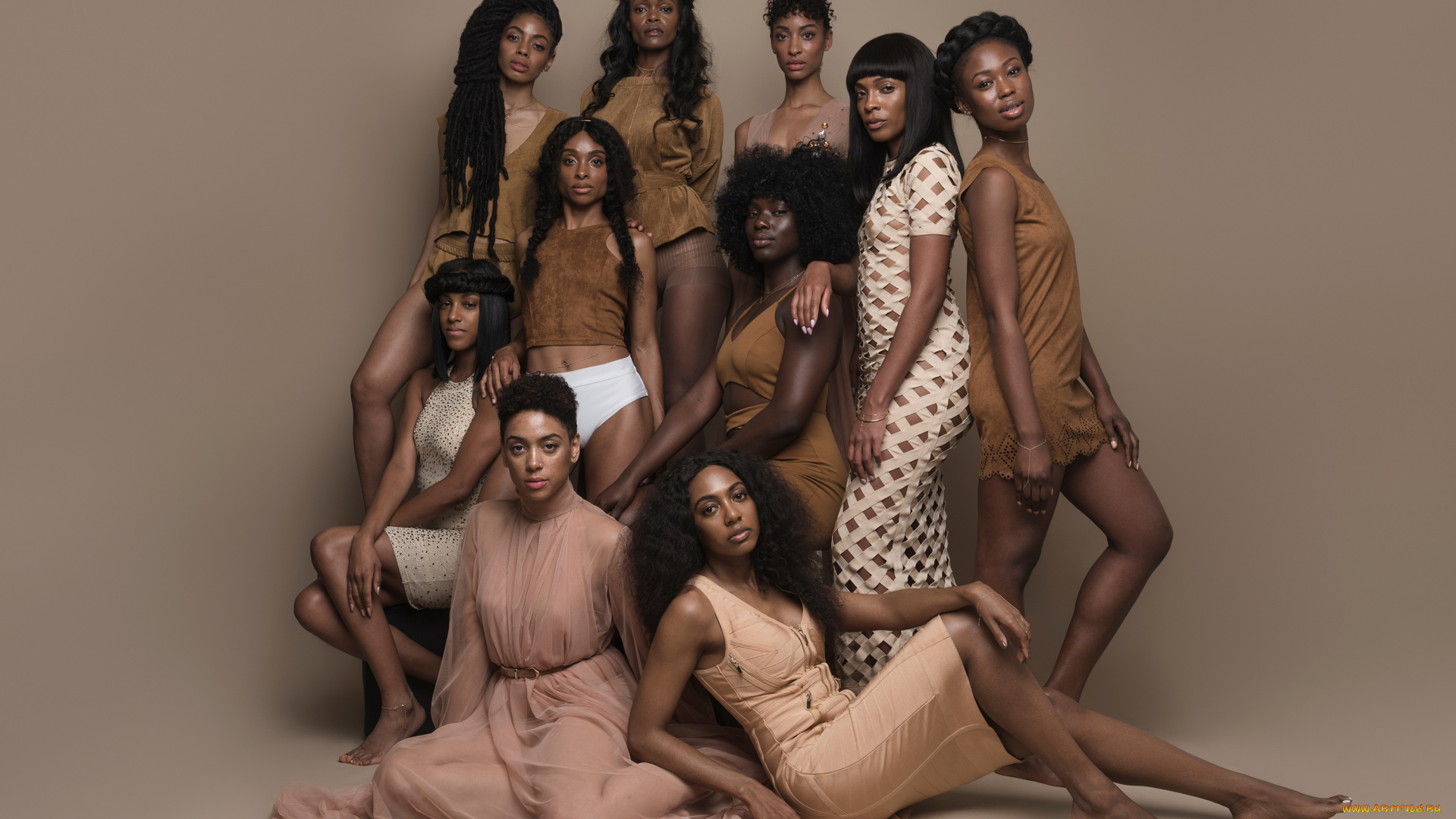 девушки, -unsort, , группа, девушек, макияж, поза, десять, 10, группа, чернокожие, темнокожие, мулатки, разные, модели, фотомодели