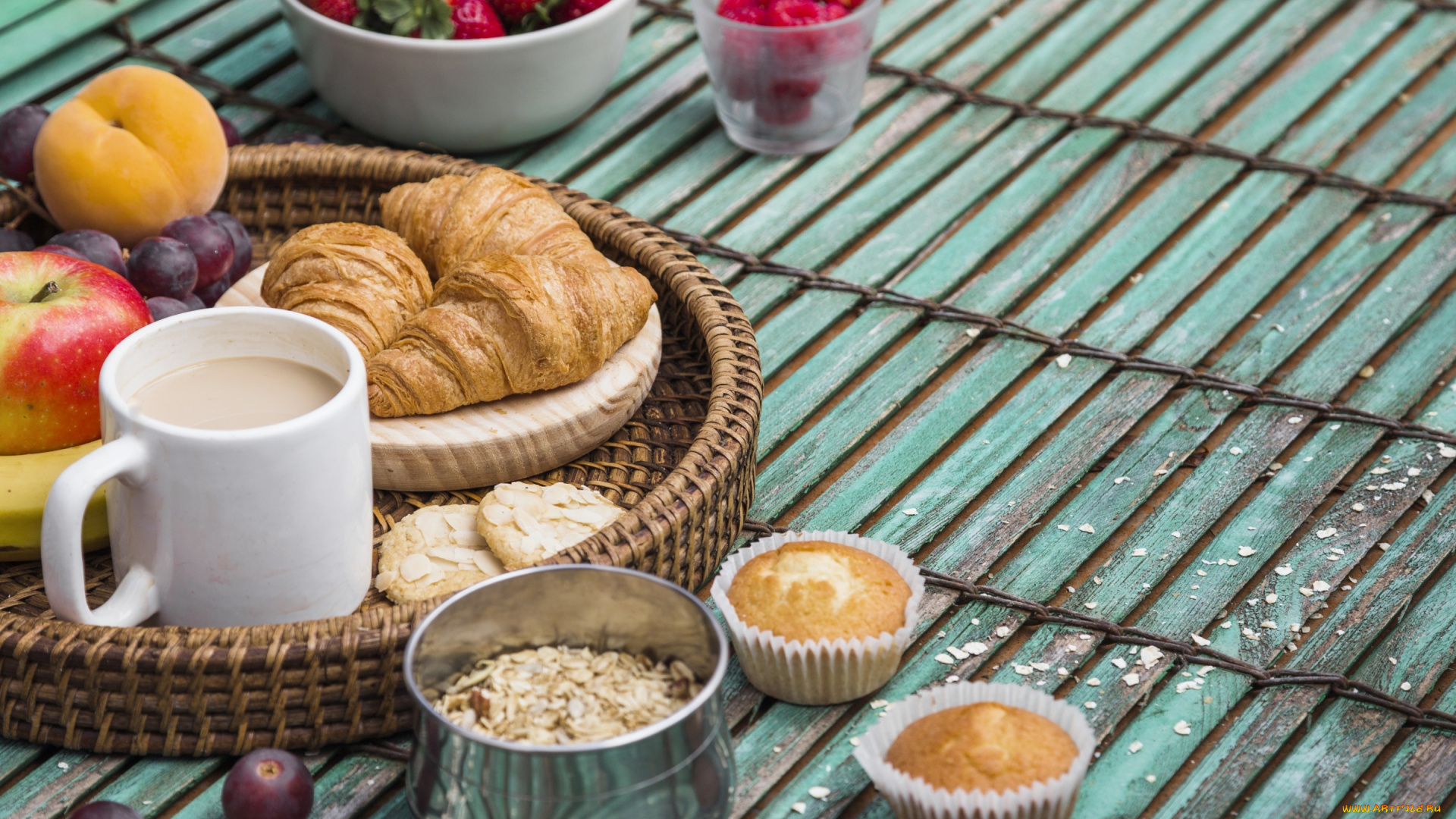 еда, хлеб, , выпечка, выпечка, фрукты, завтрак, кофе