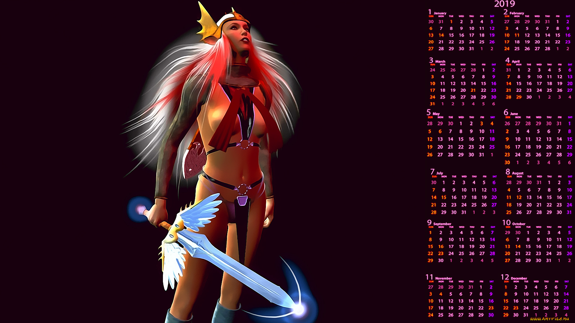 календари, фэнтези, оружие, девушка