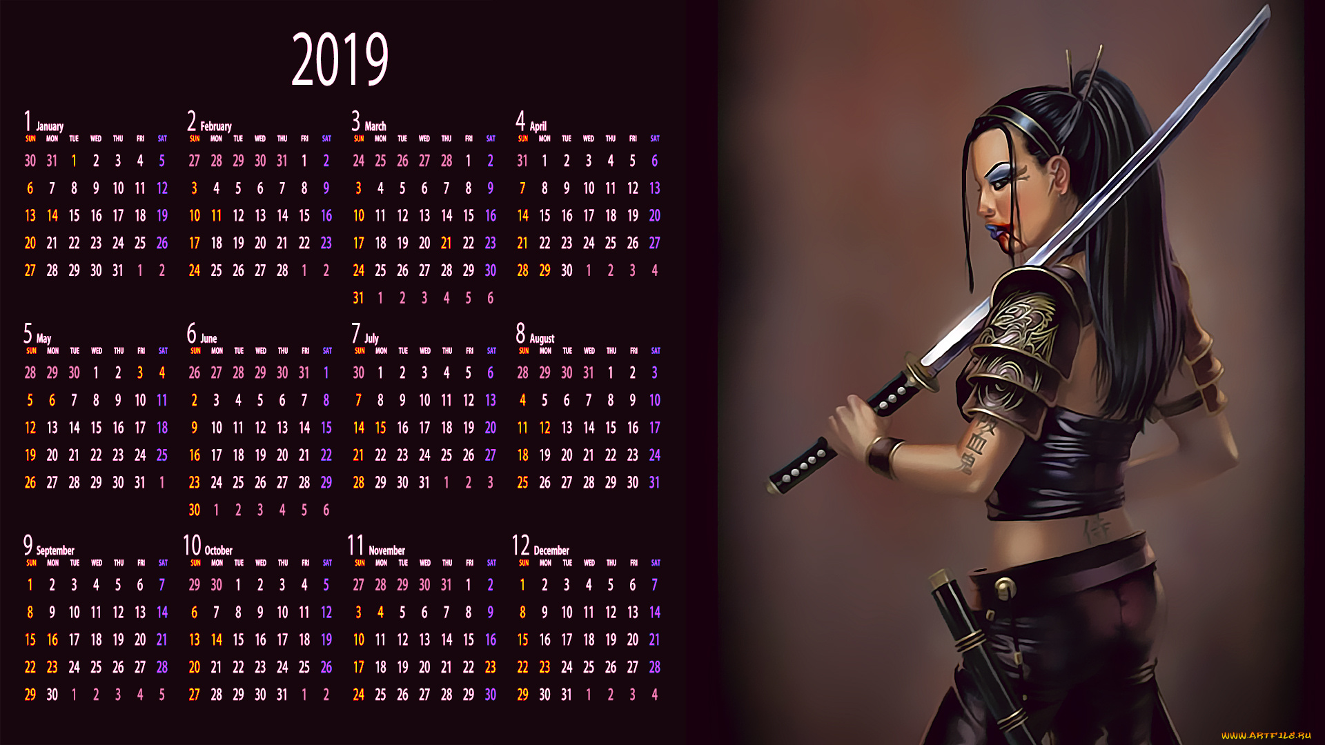 календари, фэнтези, тату, оружие, профиль, девушка