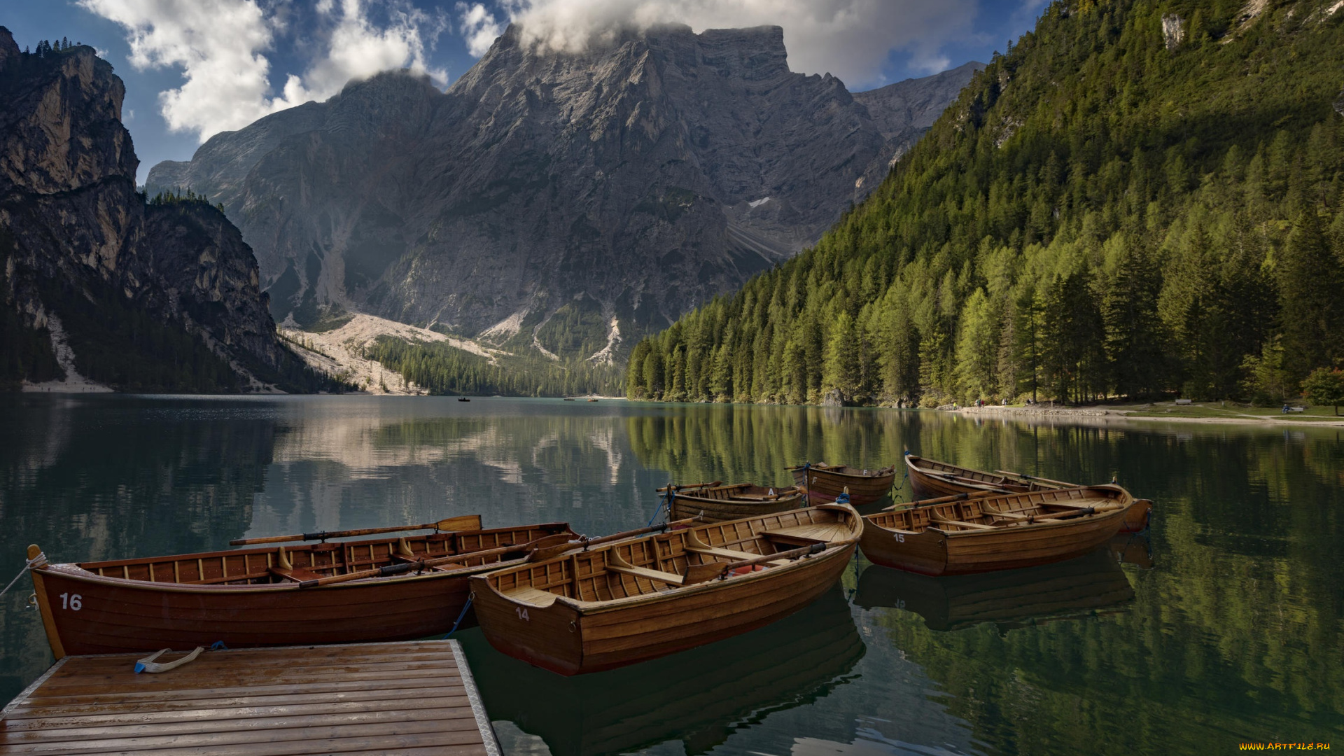 корабли, лодки, , шлюпки, italy, италия, dolomites, южный, тироль, озеро, брайес, доломитовые, альпы, прагсер, вильдсеэ, пристань, south, tyrol, горы, лес, pragser, wildsee, lake, braies