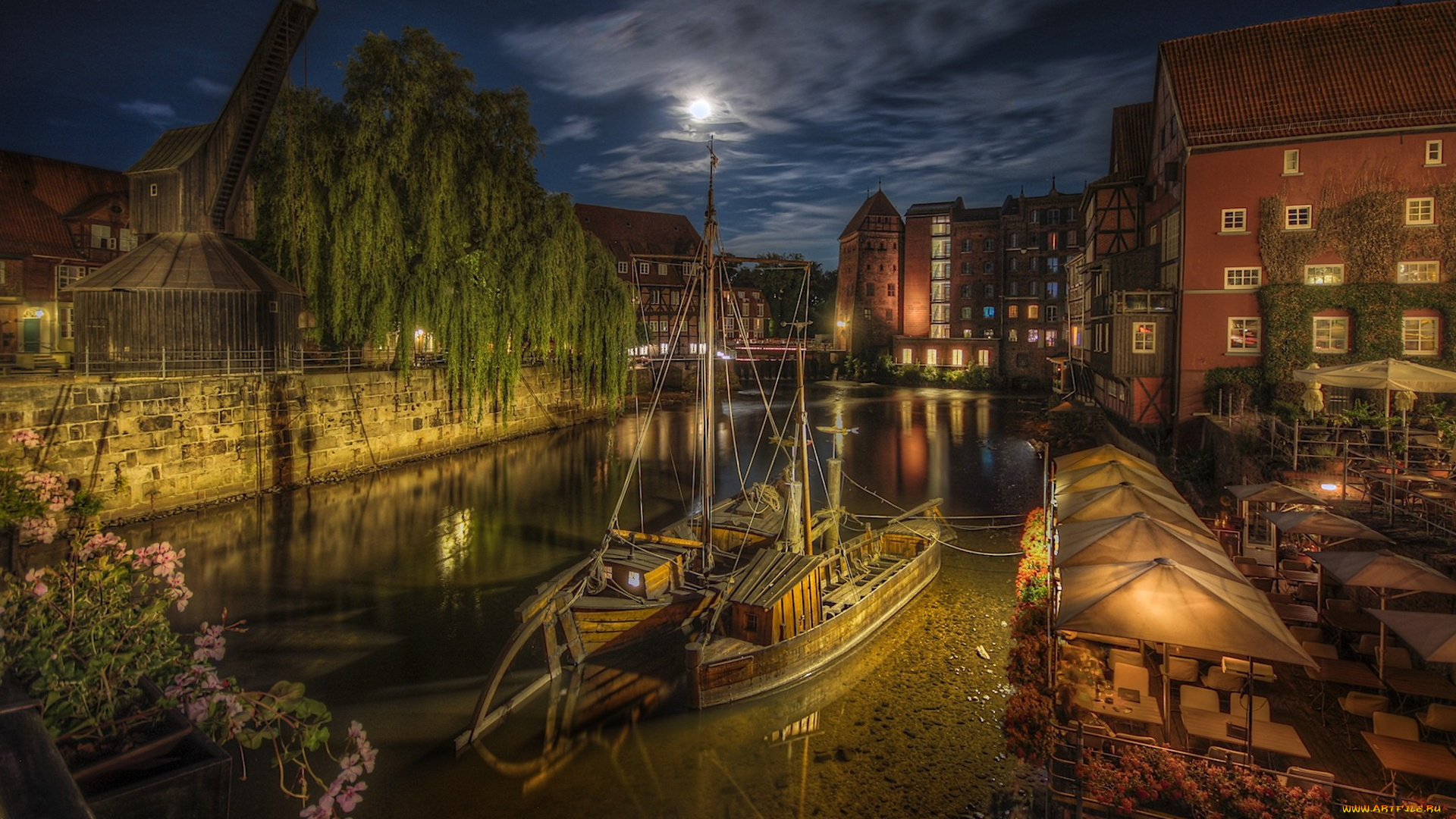 корабли, порты, , , причалы, ночь