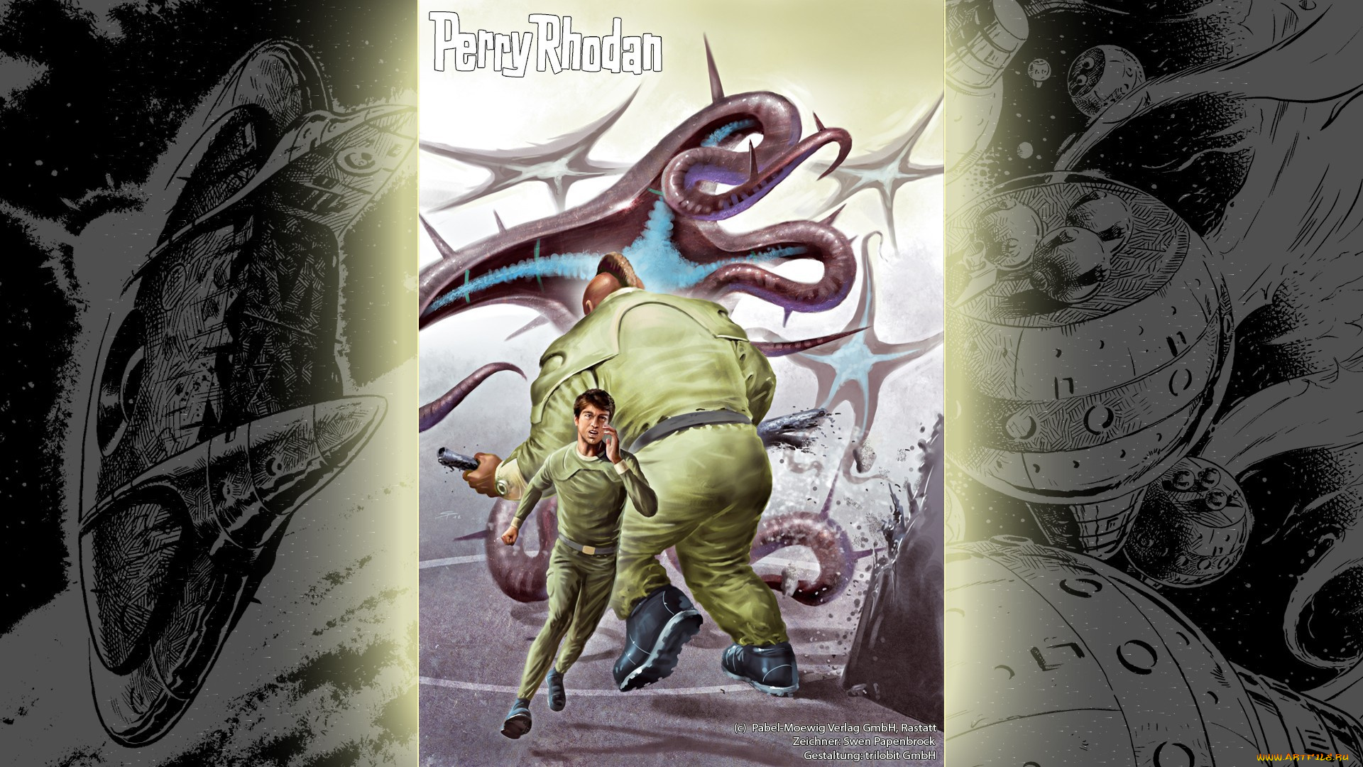 рисованное, комиксы, люди, чудовища, сражение, корабли, космос