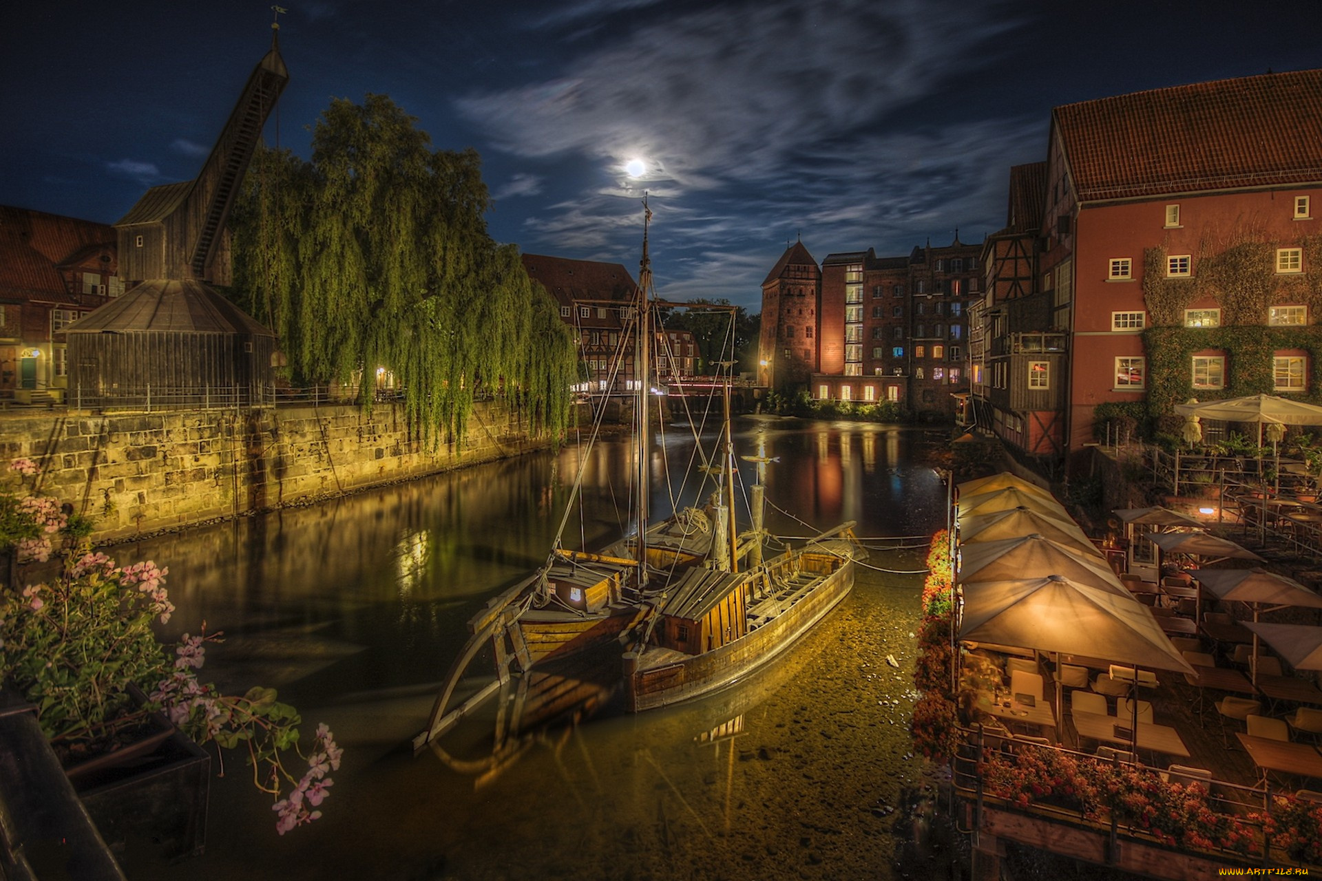 корабли, порты, , , причалы, ночь