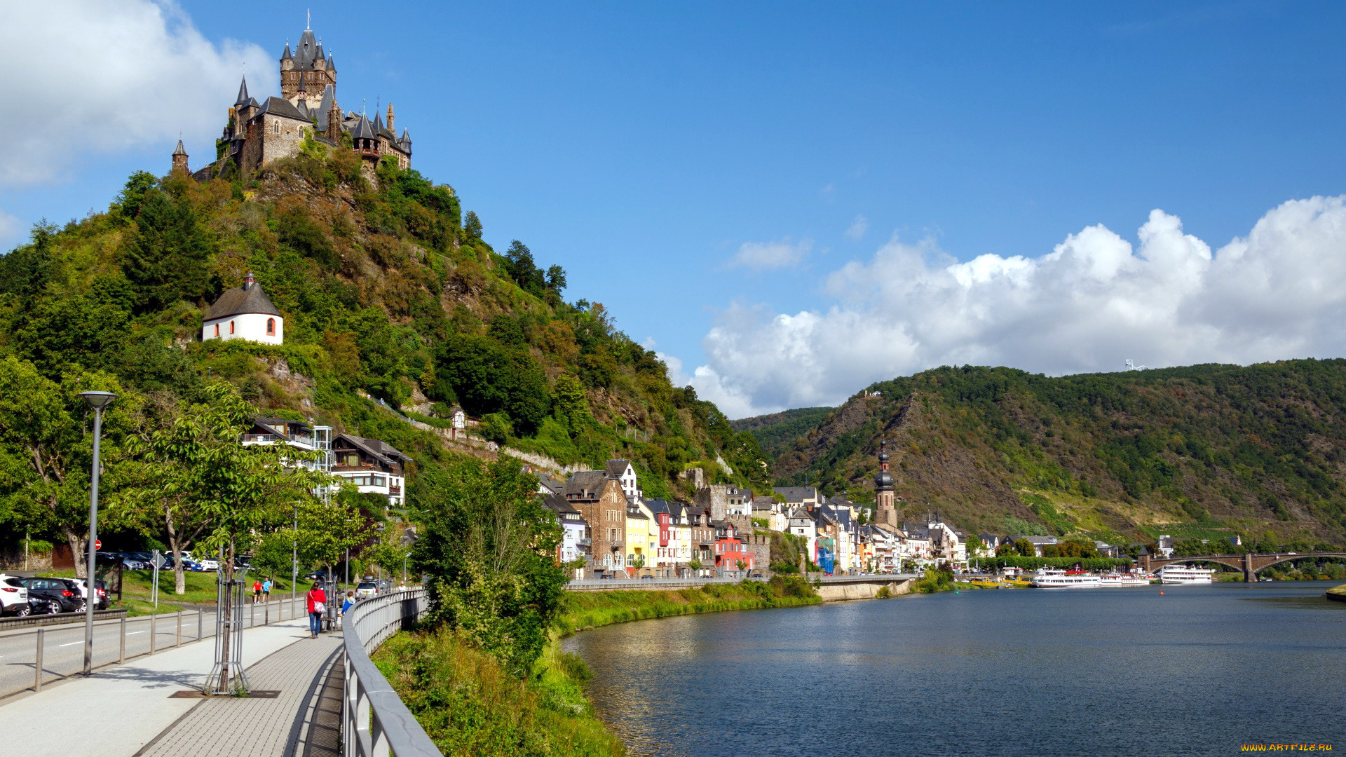 города, кохем, , германия, набережная