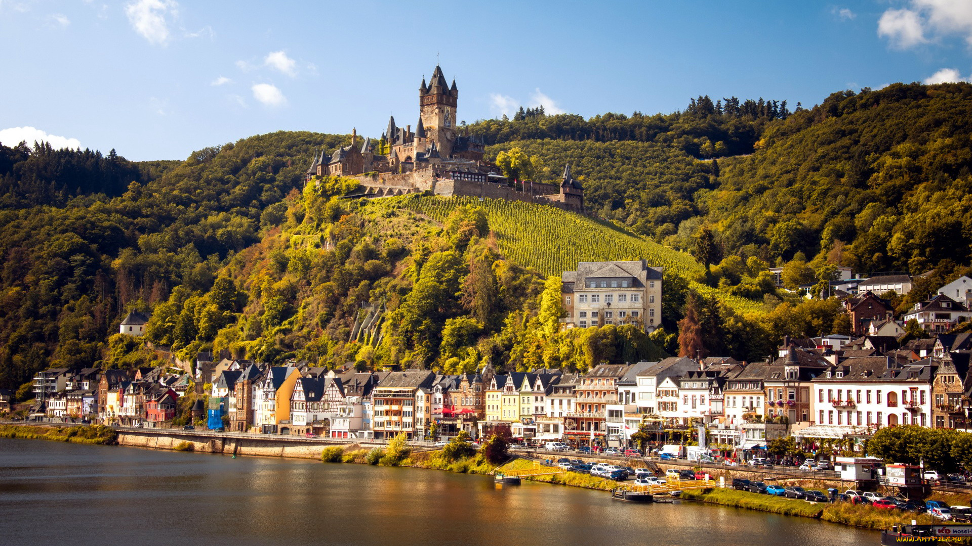 города, кохем, , германия, набережная