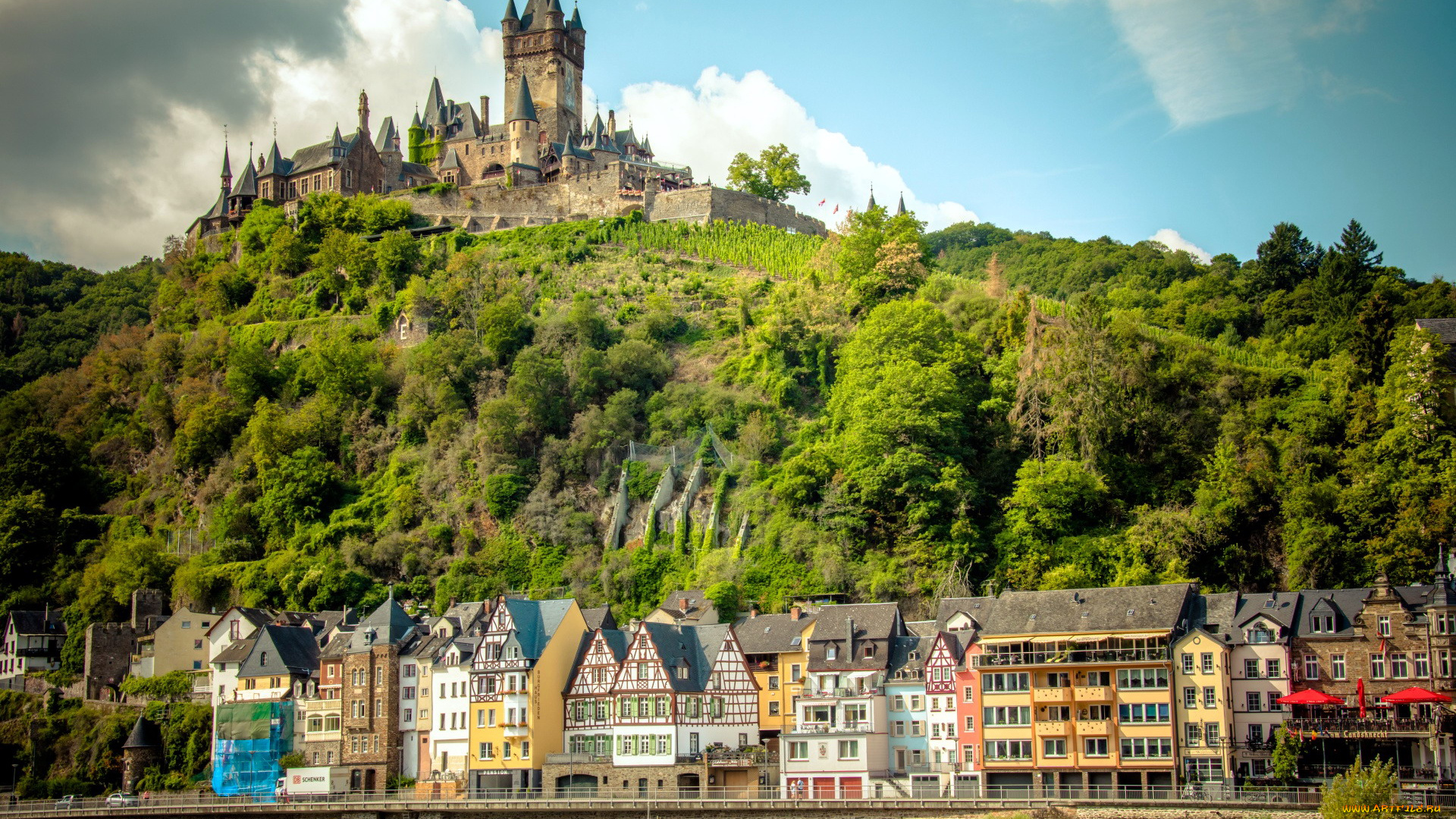 города, кохем, , германия, замок, набережная
