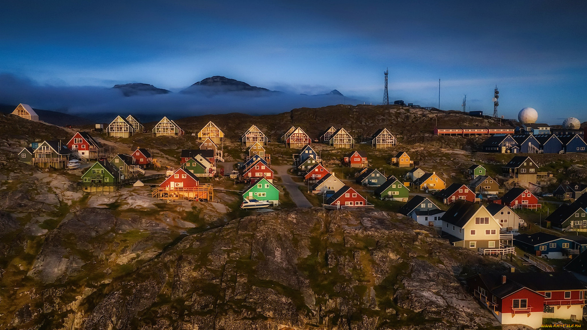гренландия, города, -, здания, , дома, обсерватория, дома, деревня