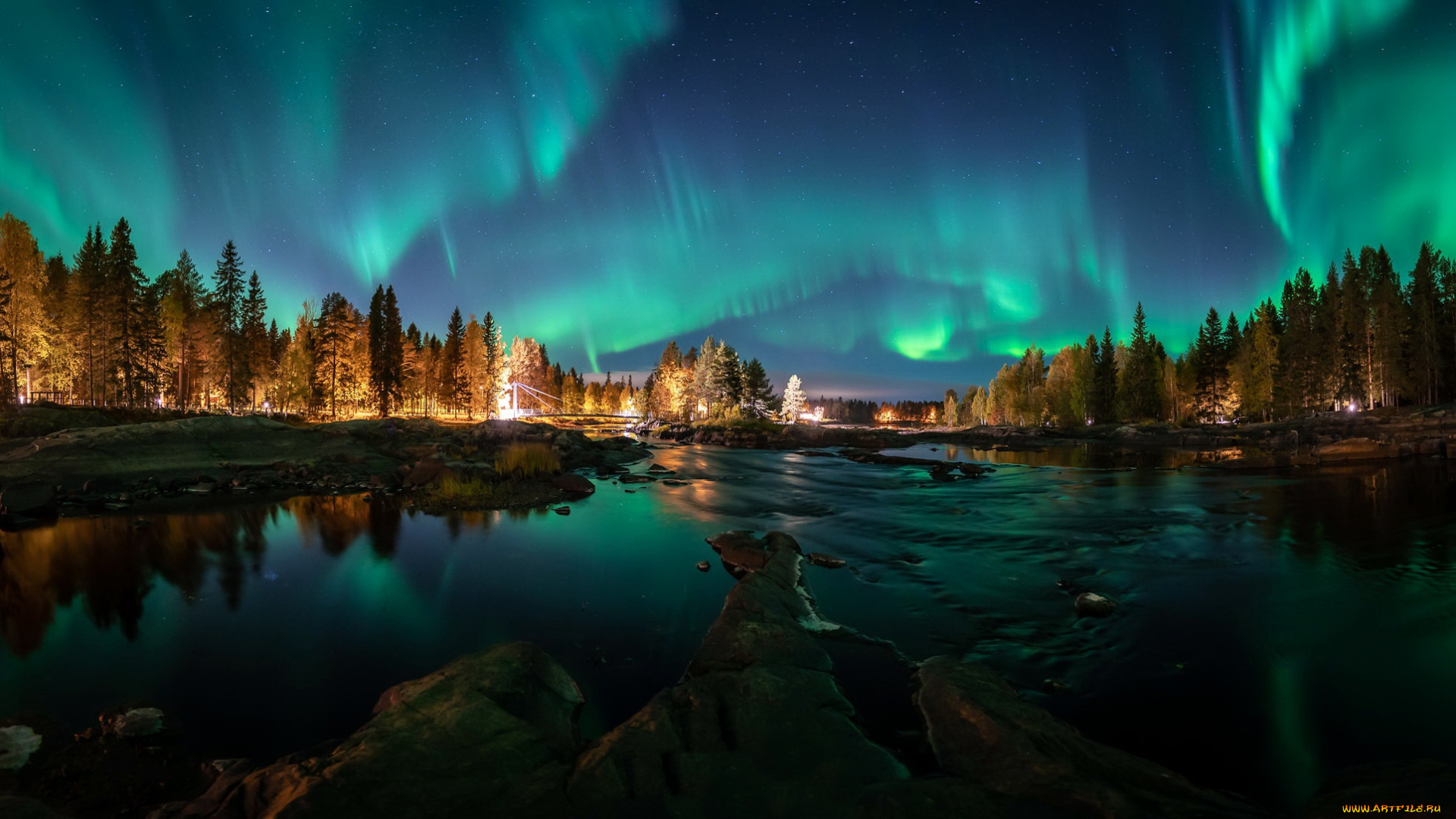природа, северное, сияние, небо, темное, финляндия, северное, сияние, ночь