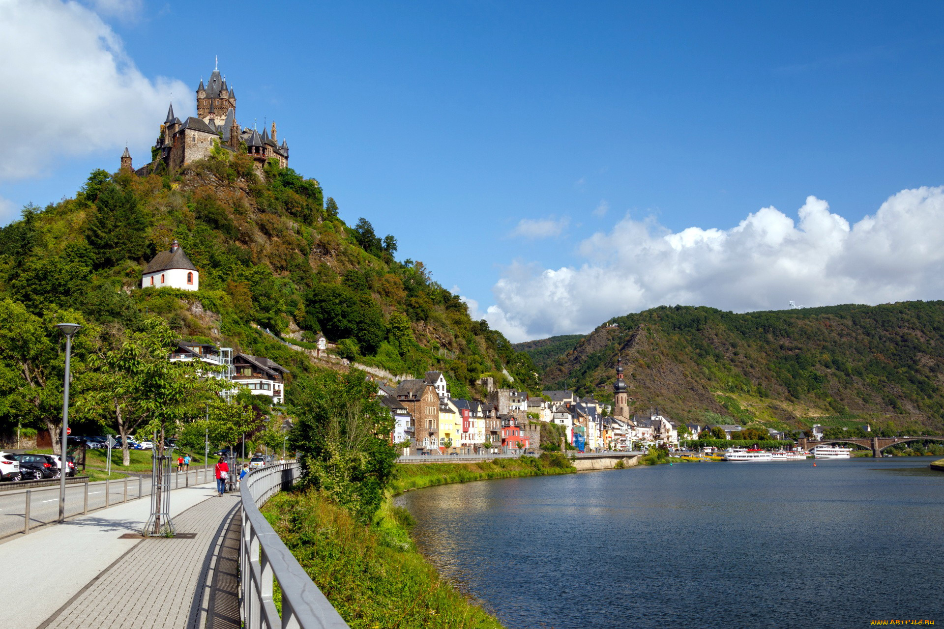 города, кохем, , германия, набережная