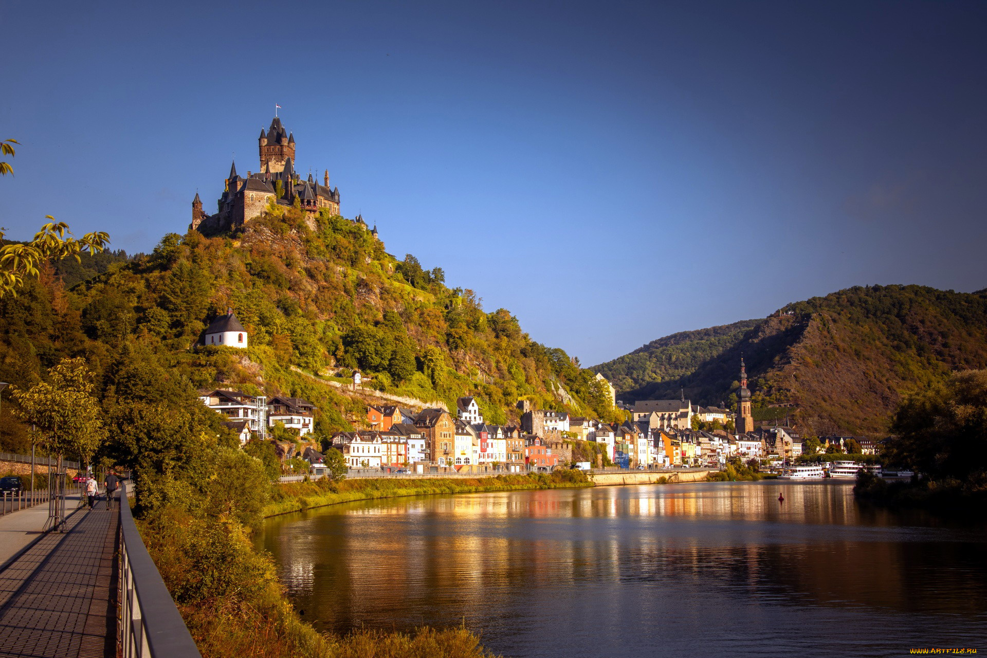 города, кохем, , германия, набережная