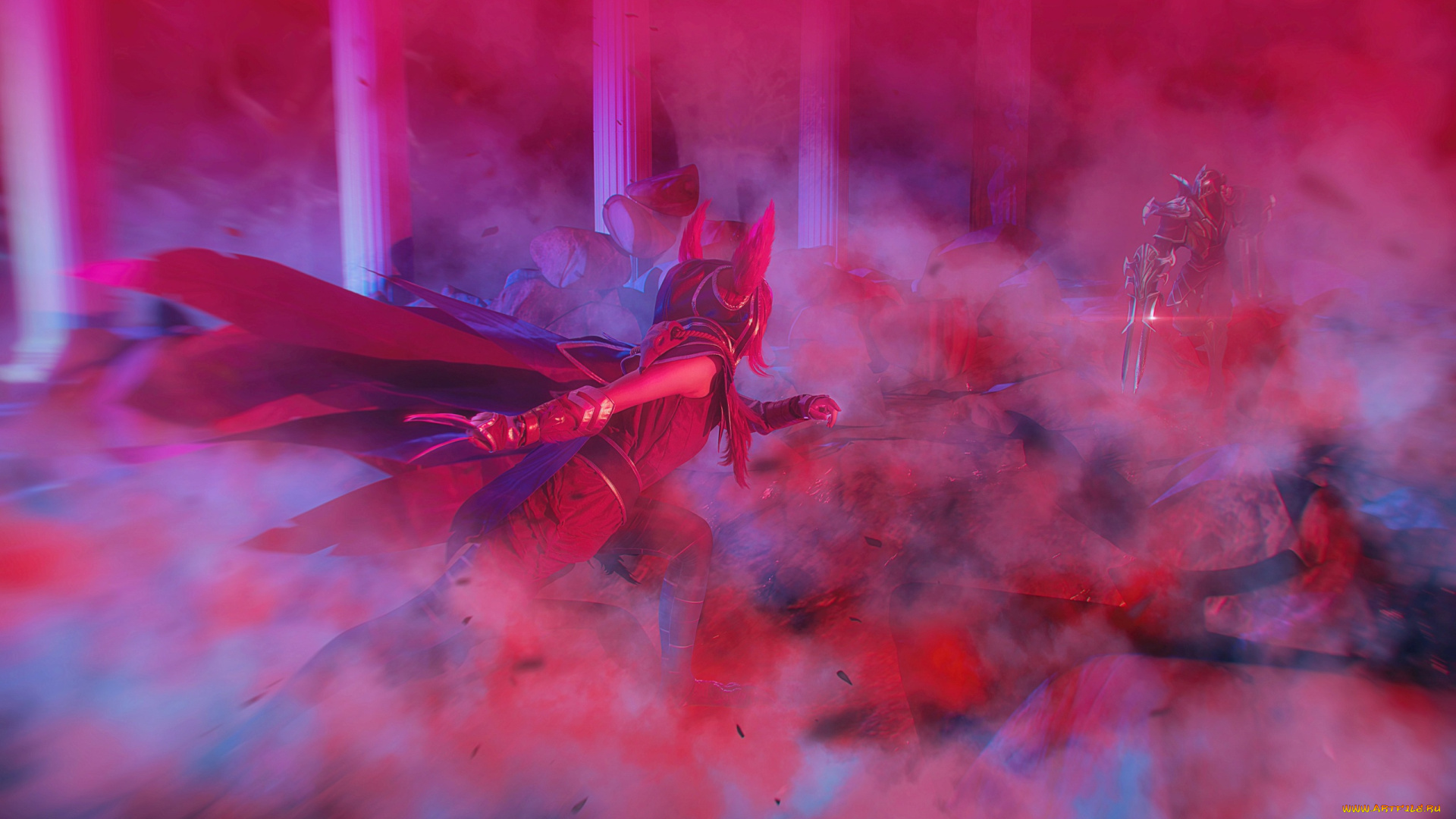 девушки, -, креатив, , косплей, костюм, дым, развалины