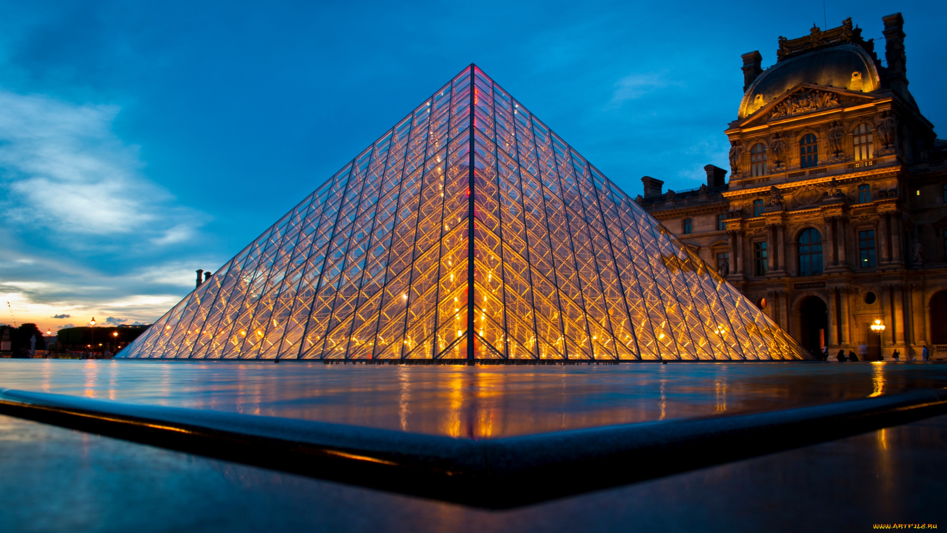 города, -, памятники, , скульптуры, , арт-объекты, лувр, пирамида, париж, франция, здание, кристалл, архитектура, небо, ночь, галереи
