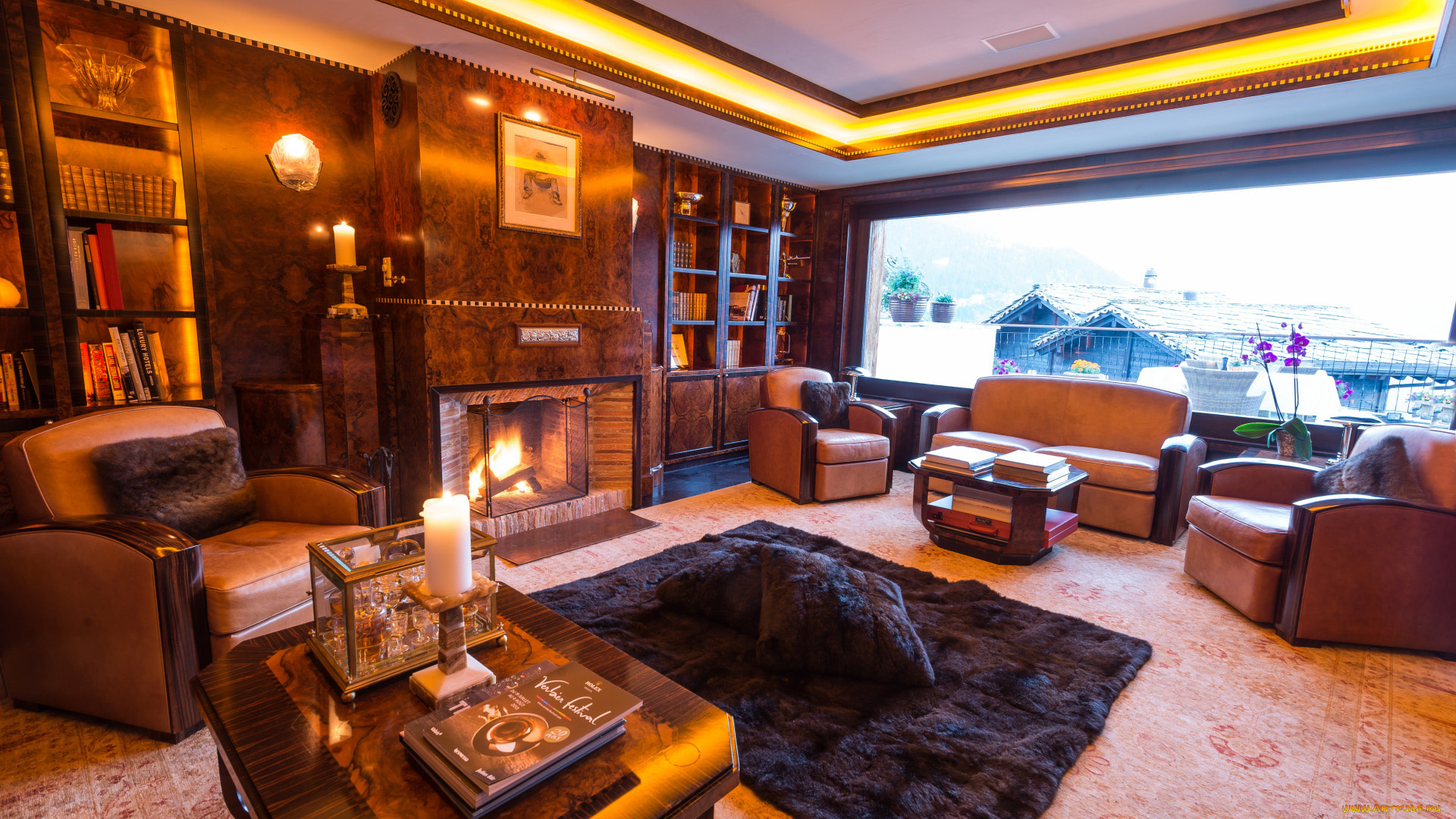 интерьер, кабинет, , библиотека, , офис, камин, книжные, шкафы, кресла