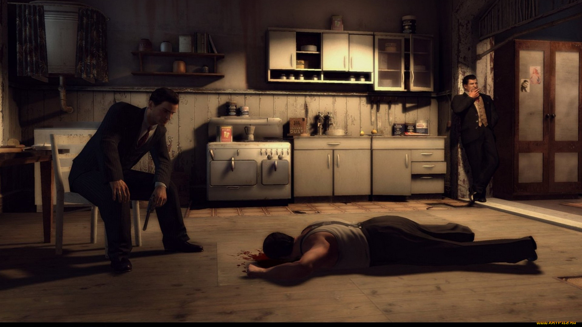 видео, игры, mafia, ii, мафия, бандиты, оружие, труп, кухня