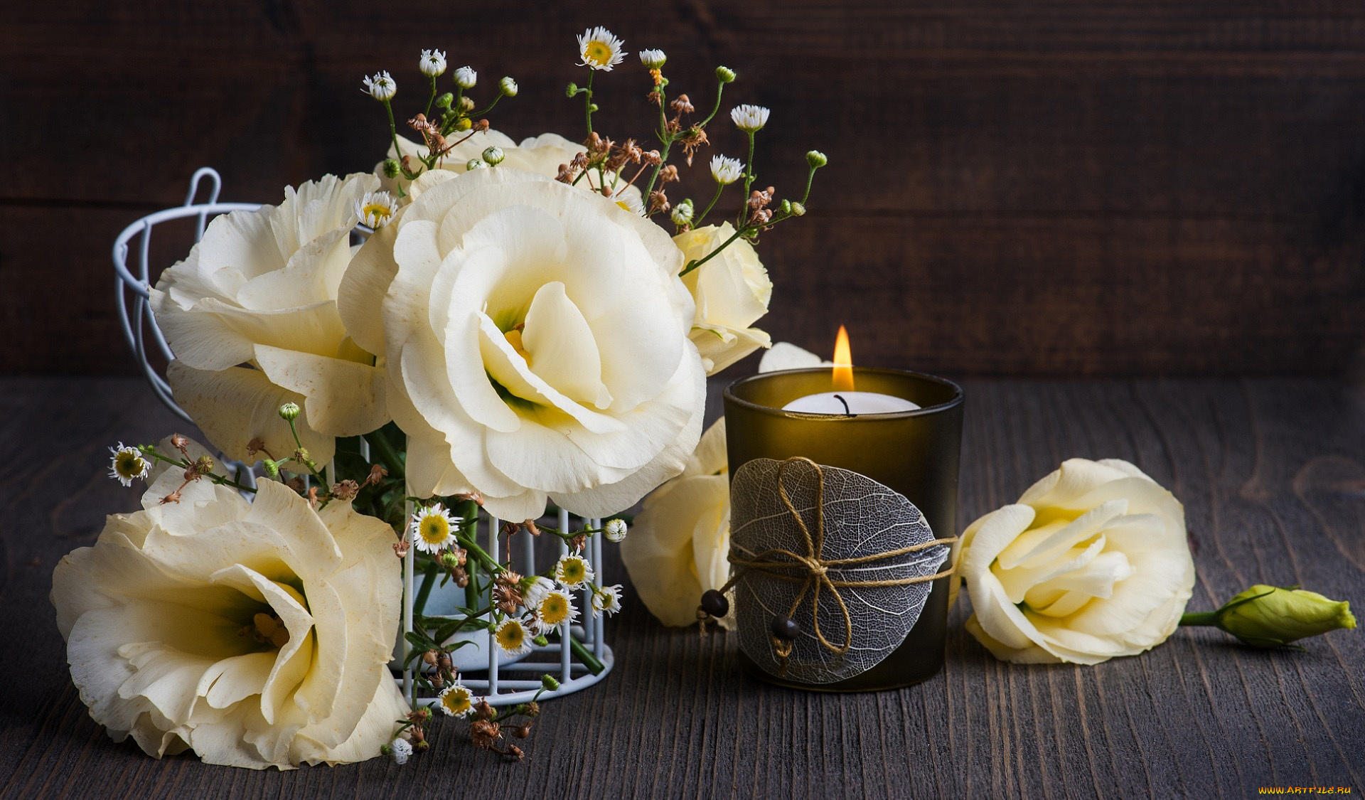 цветы, эустома, свеча, белая