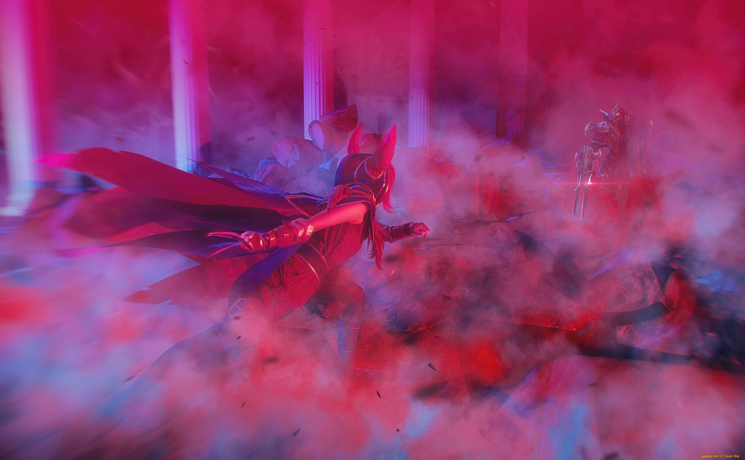 девушки, -, креатив, , косплей, костюм, дым, развалины