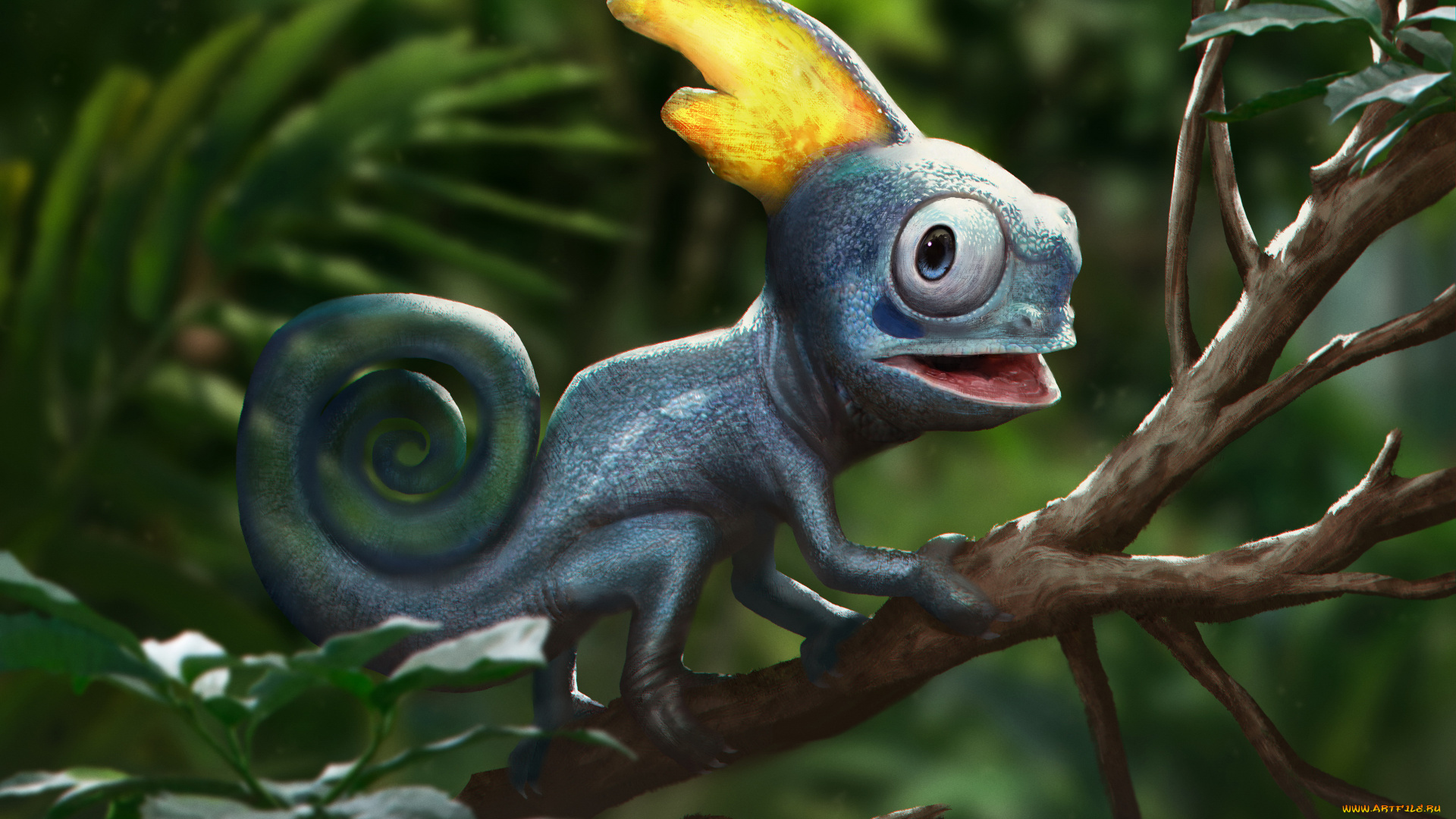 3д, графика, животные, , animals, существо, животное, фон, взгляд, ветка