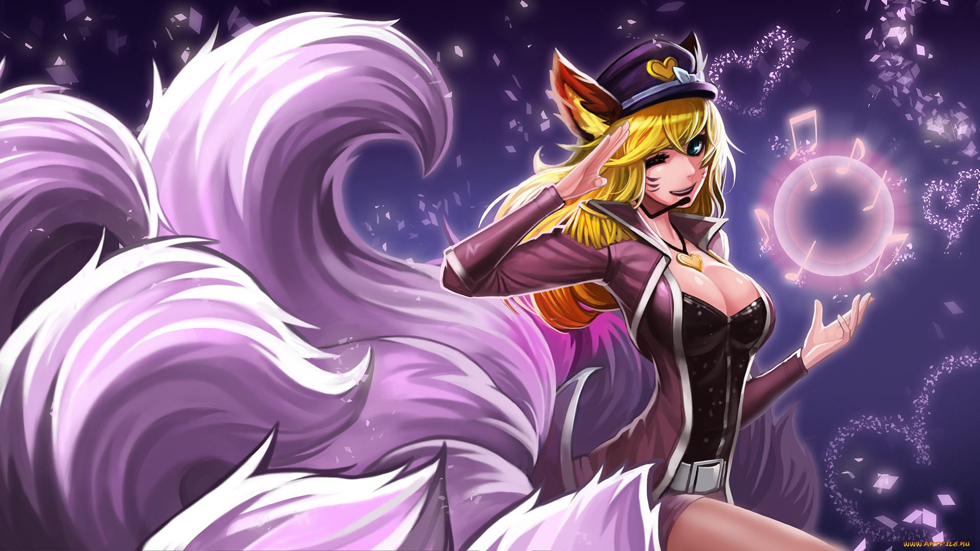 видео, игры, league, of, legends, девушка, фон, взгляд, ушки, хвост, ahri