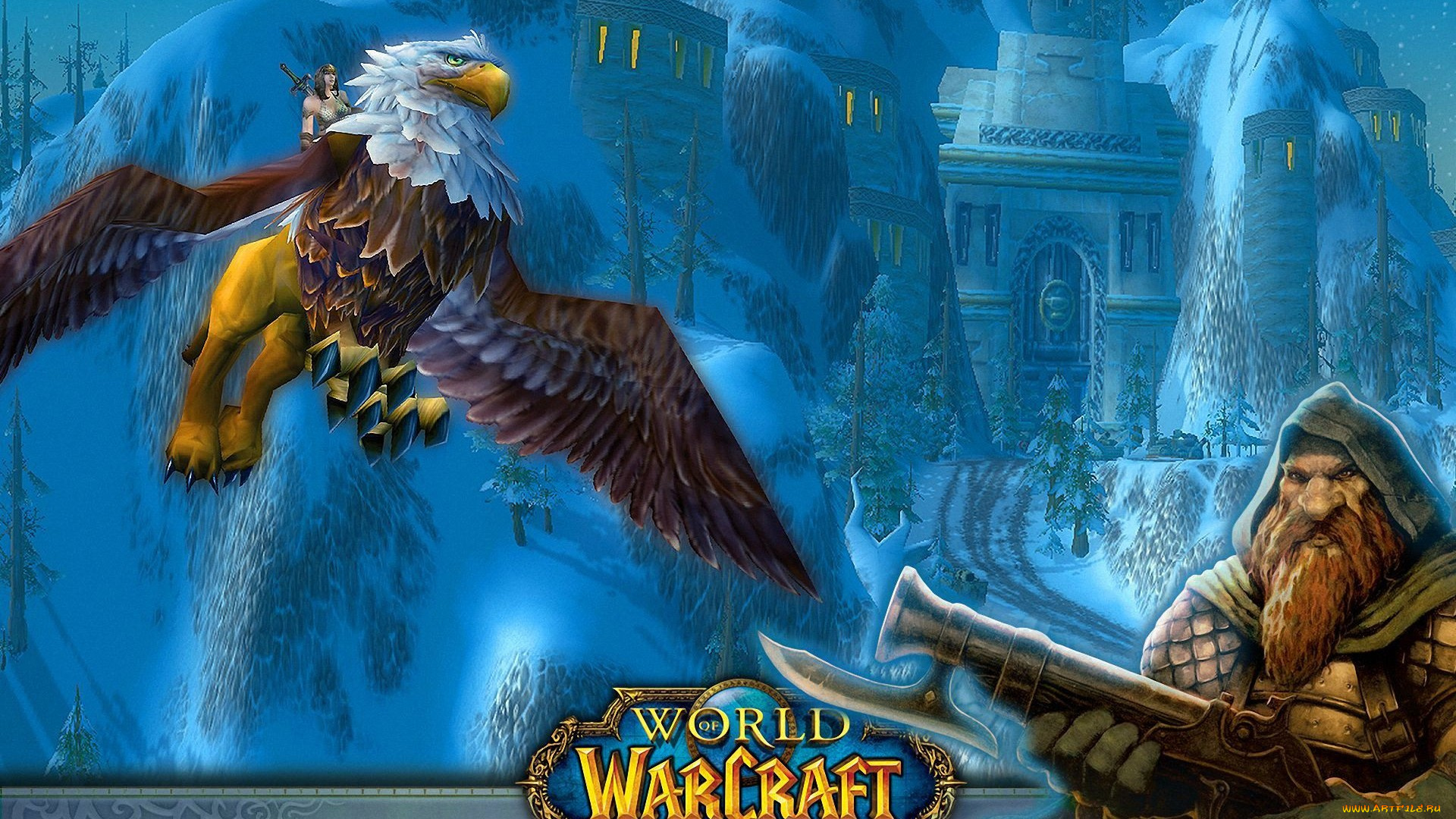 видео, игры, world, of, warcraft, грифон, гном, горы, замок