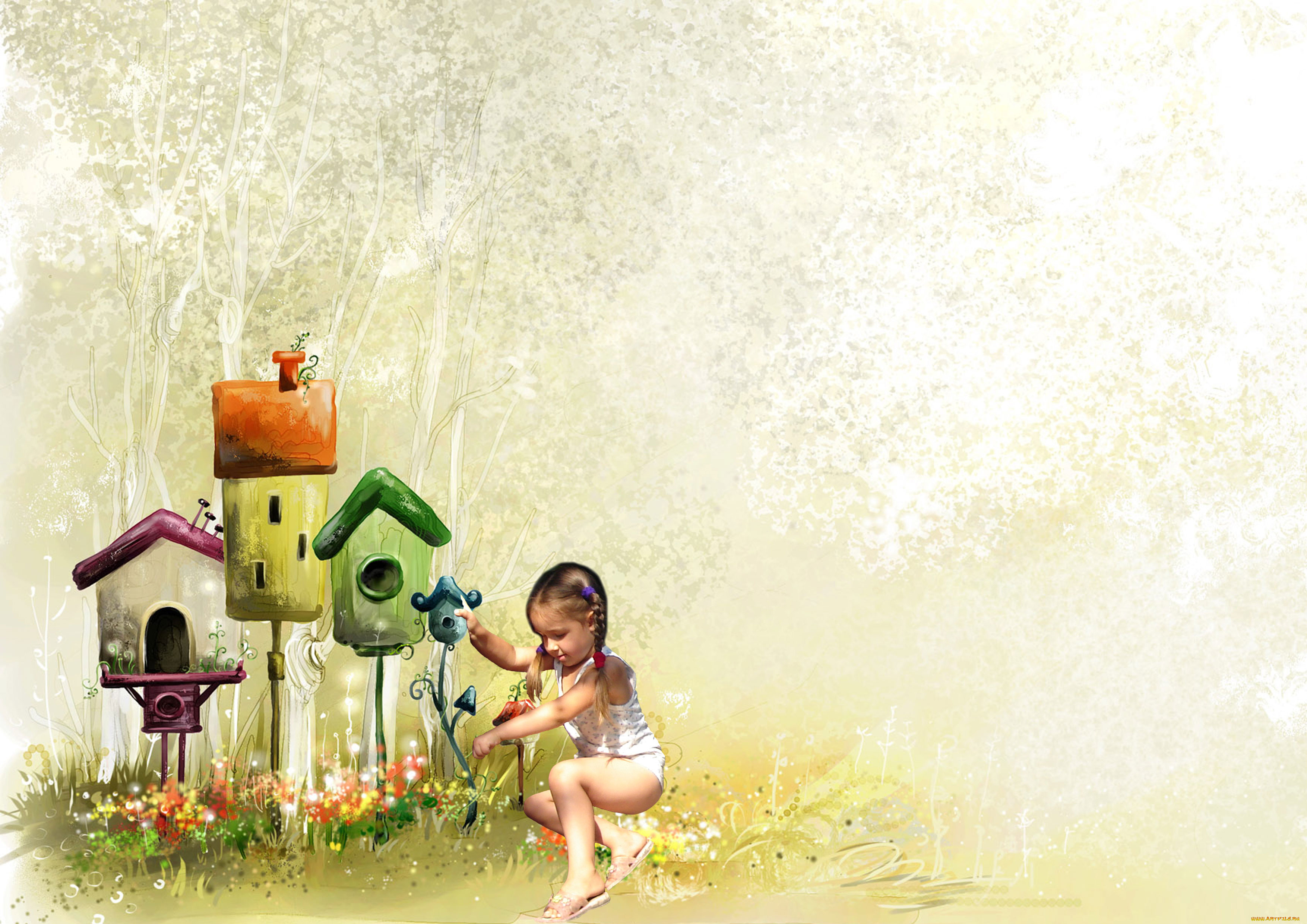 разное, компьютерный, дизайн, девочка, домики, цветы