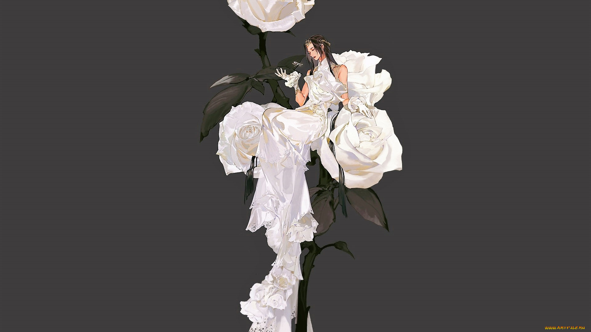 аниме, unknown, , другое, , девушка, платье, розы