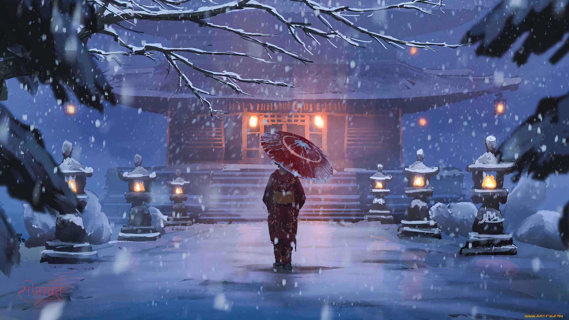 аниме, зима, , новый, год, , рождество, девушка