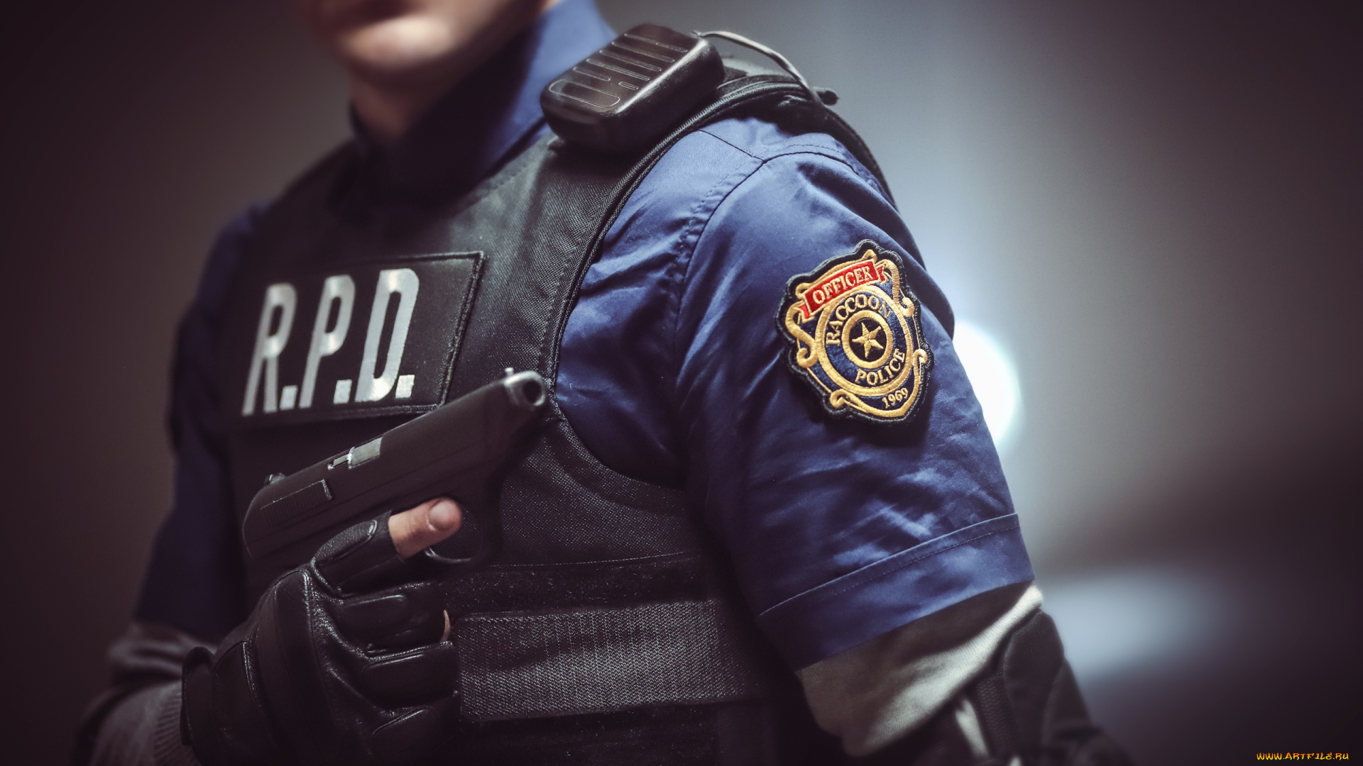 мужчины, -, креатив, , косплей, пистолет, перчатки, образ, полицейский