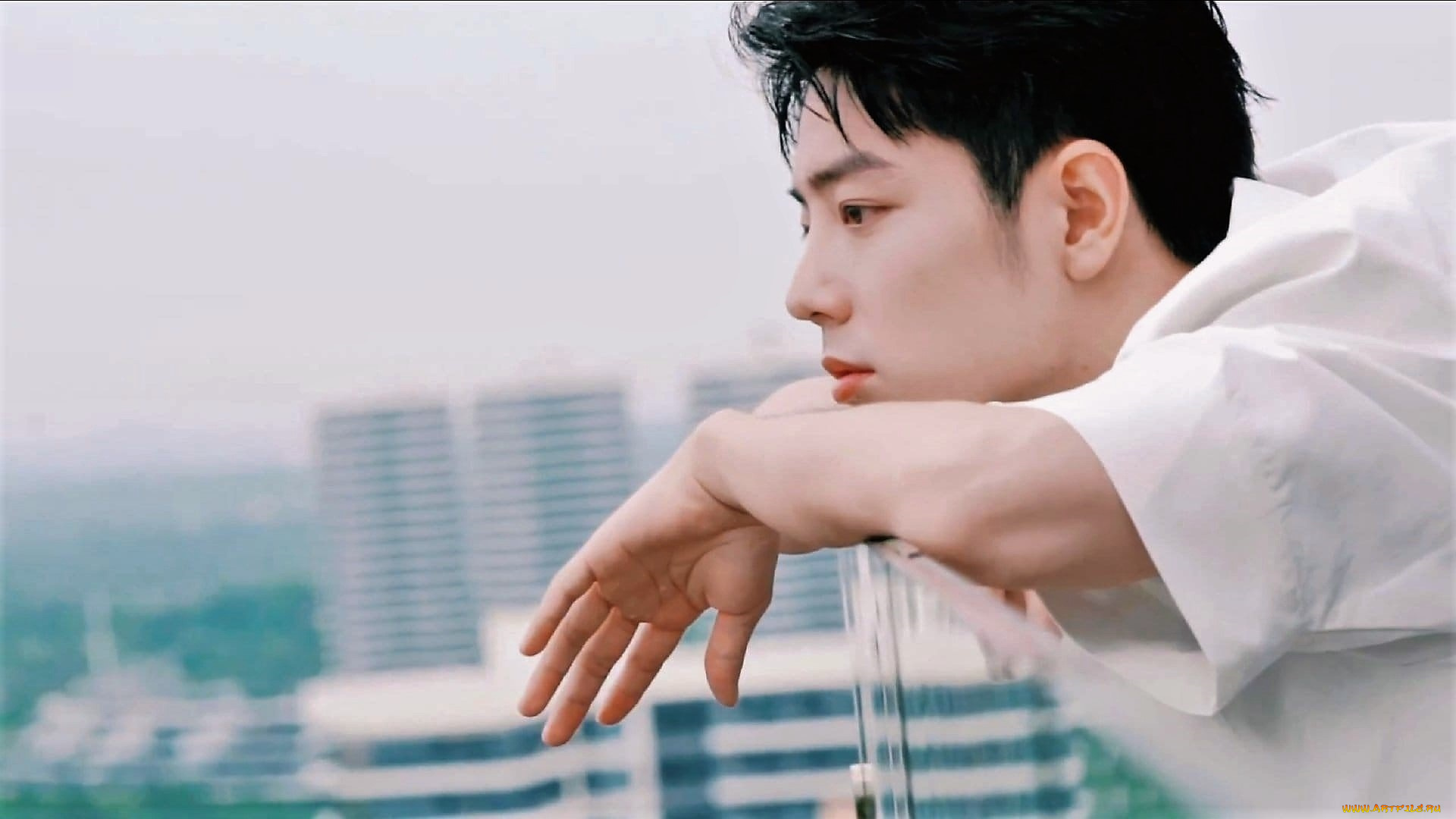 мужчины, xiao, zhan, актер, лицо, рубашка, руки, балкон