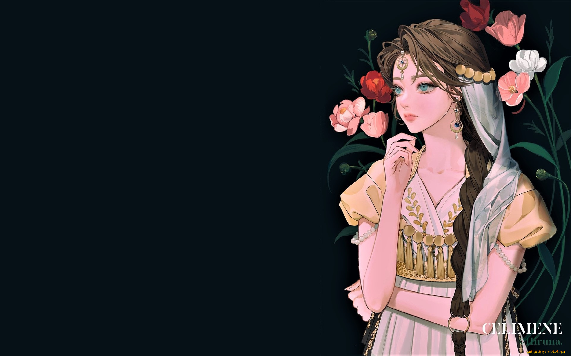 аниме, unknown, , другое, , девушка, коса, цветы