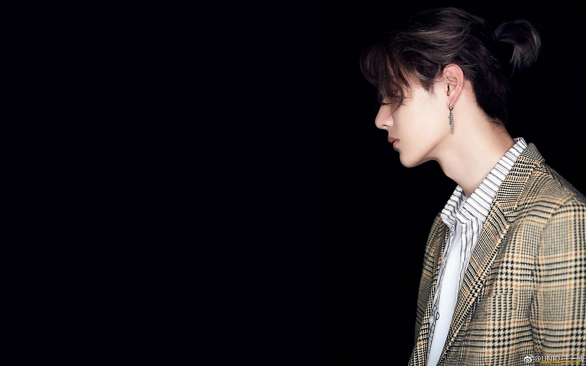 мужчины, wang, yi, bo, актер, профиль, серьга, хвостик, пиджак