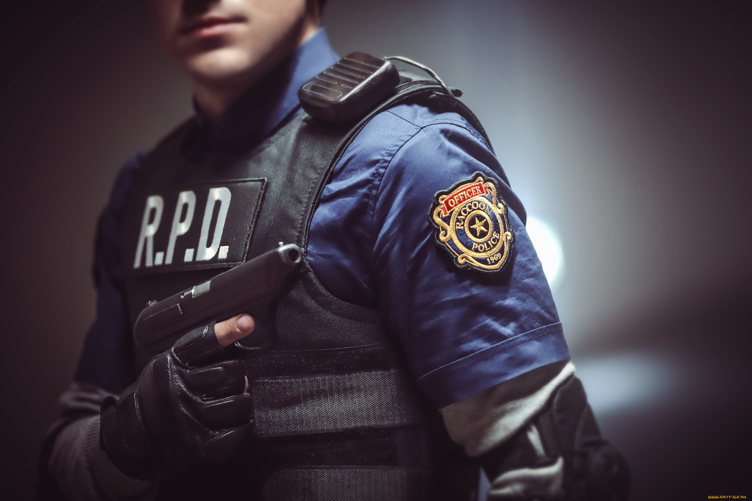 мужчины, -, креатив, , косплей, пистолет, перчатки, образ, полицейский