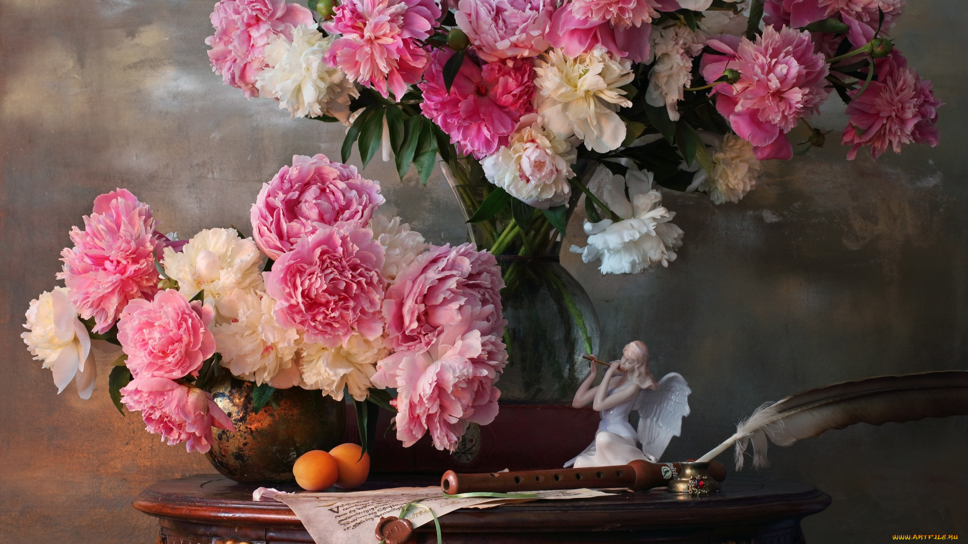 цветы, пионы, букеты, белые, розовые