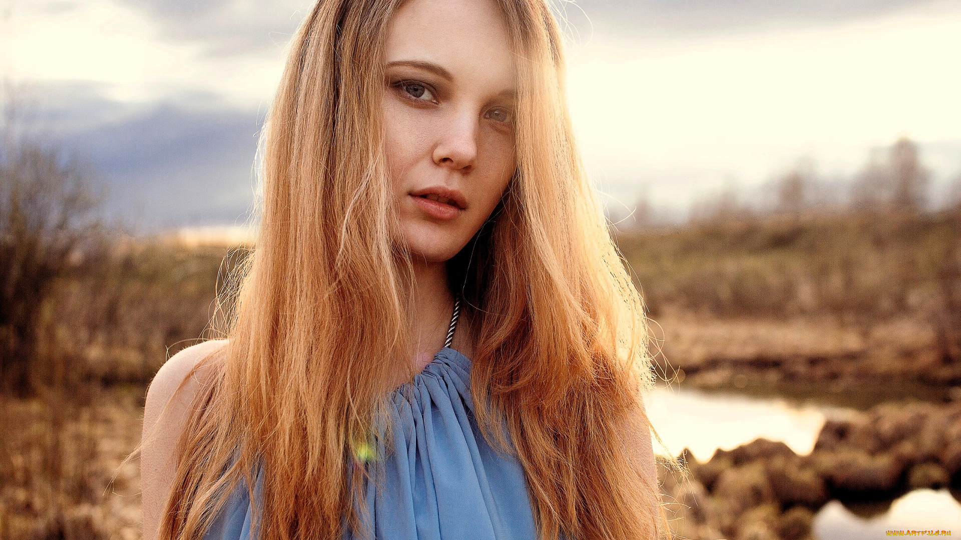 девушки, ксана, станкевич, блондинка, лицо, платье, природа, озера