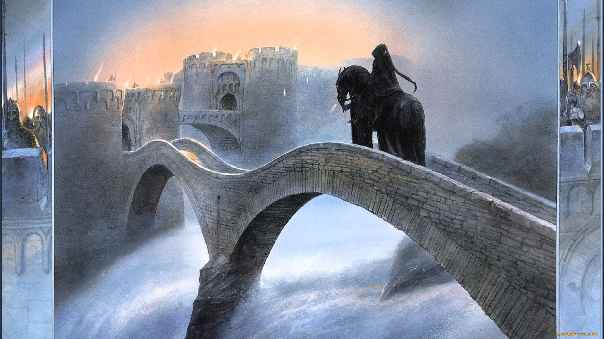 фэнтези, _lord, of, the, rings, всадник, назгул, мост, крепость, река, водопад