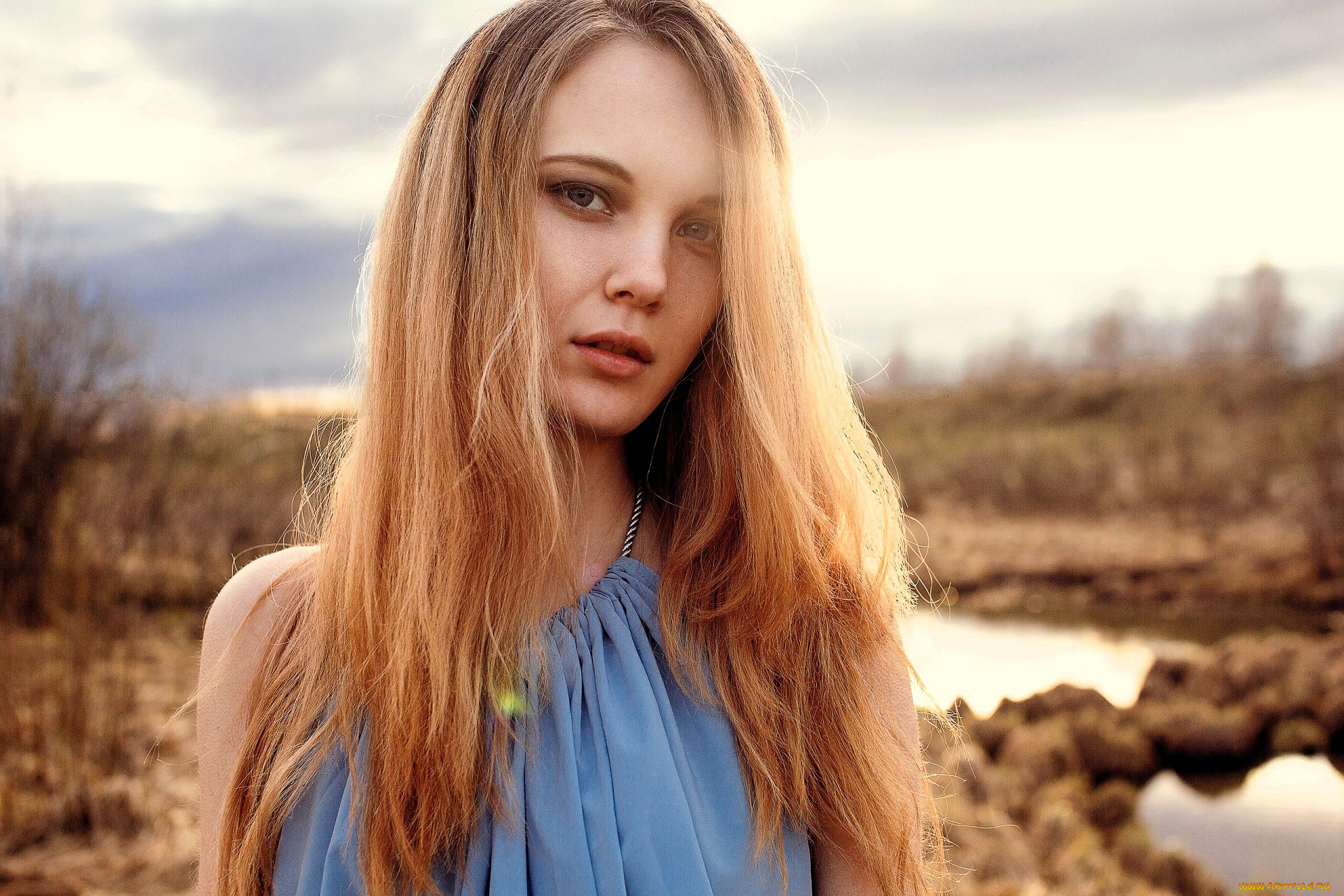 девушки, ксана, станкевич, блондинка, лицо, платье, природа, озера