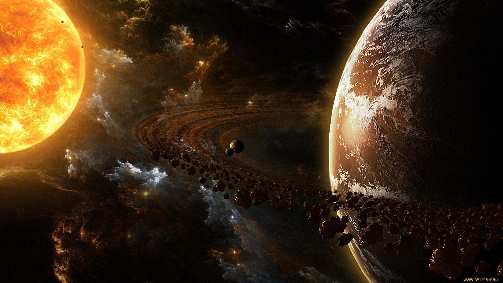 космос, арт, астероидный, пояс, планеты, солнце