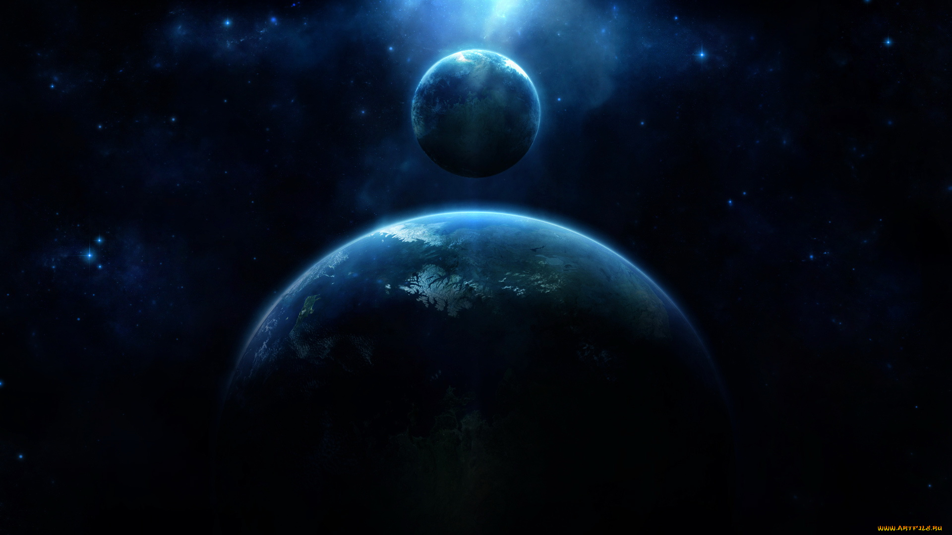 космос, арт, планеты, астероиды