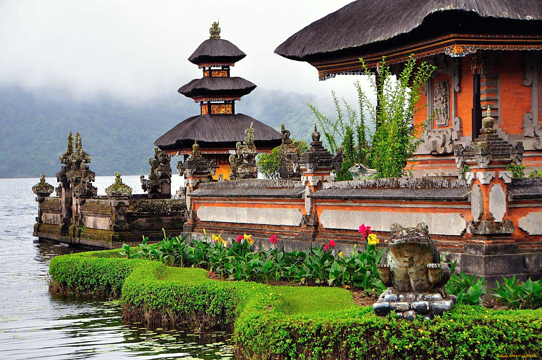 бали, города, буддистские, другие, храмы, храм, цветы, вода