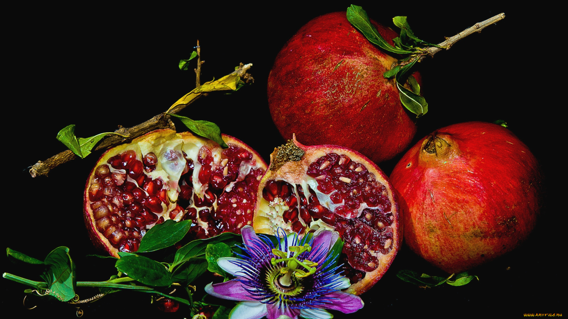 еда, гранат, зерна, плоды, пассифлора