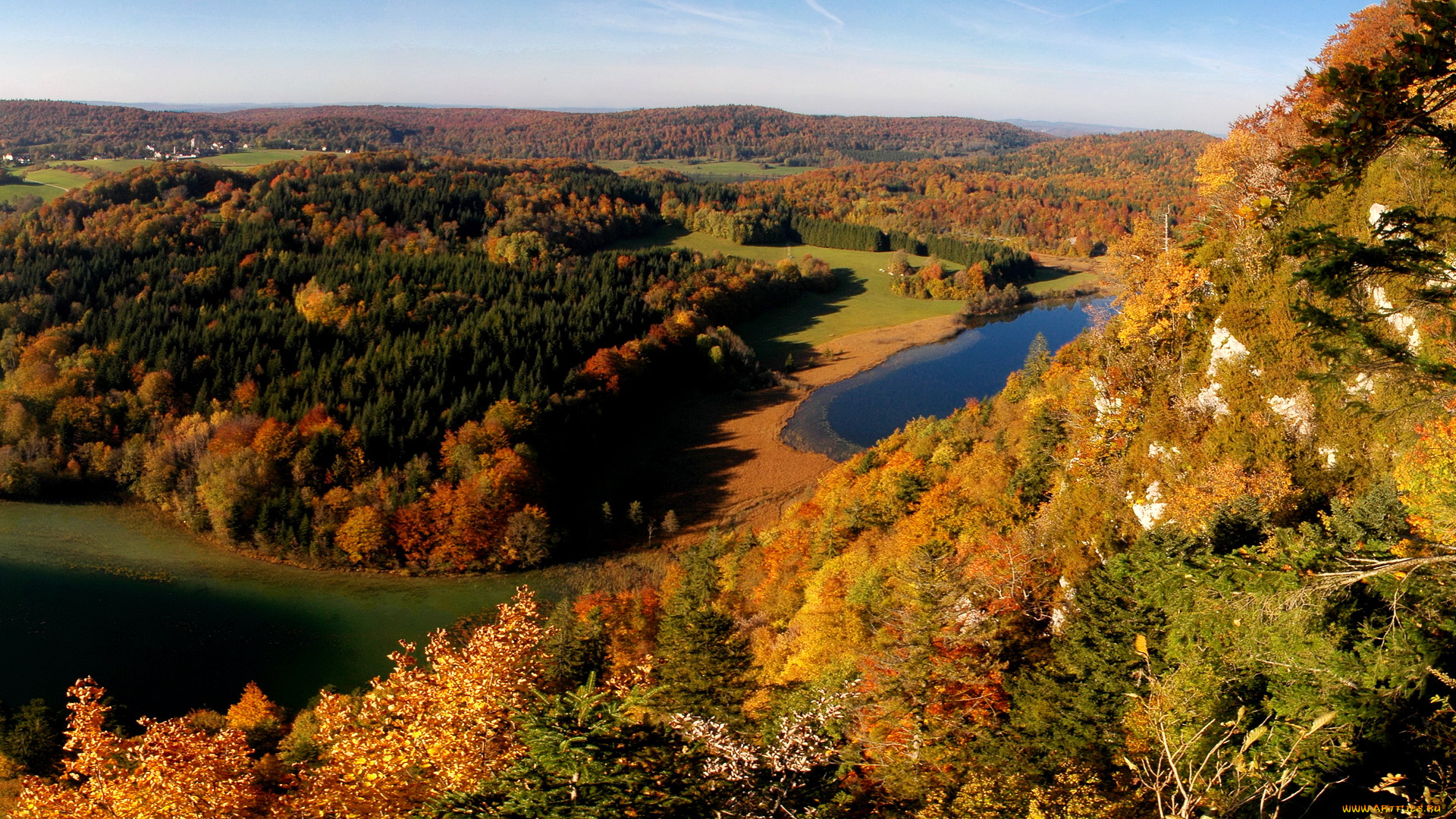 франция, ла, шо, дю, домбьеф, природа, пейзажи, река, горы, деревья, осень