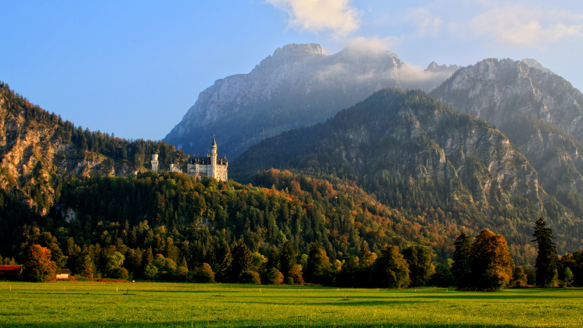 германия, schwangau, природа, горы, замок