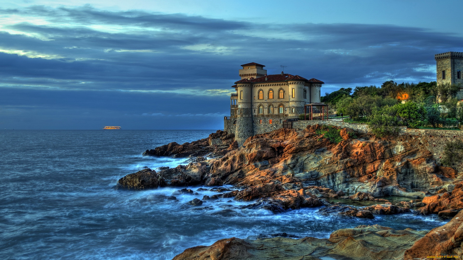 города, дворцы, замки, крепости, море, облака, дом, castel, boccale, италия